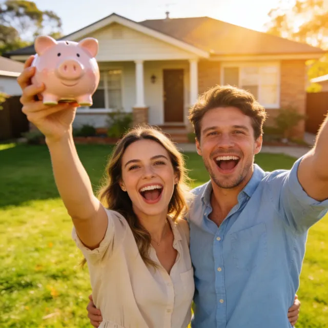 Young Australian couple calculating costs for buying a home with a 5 percent deposit
