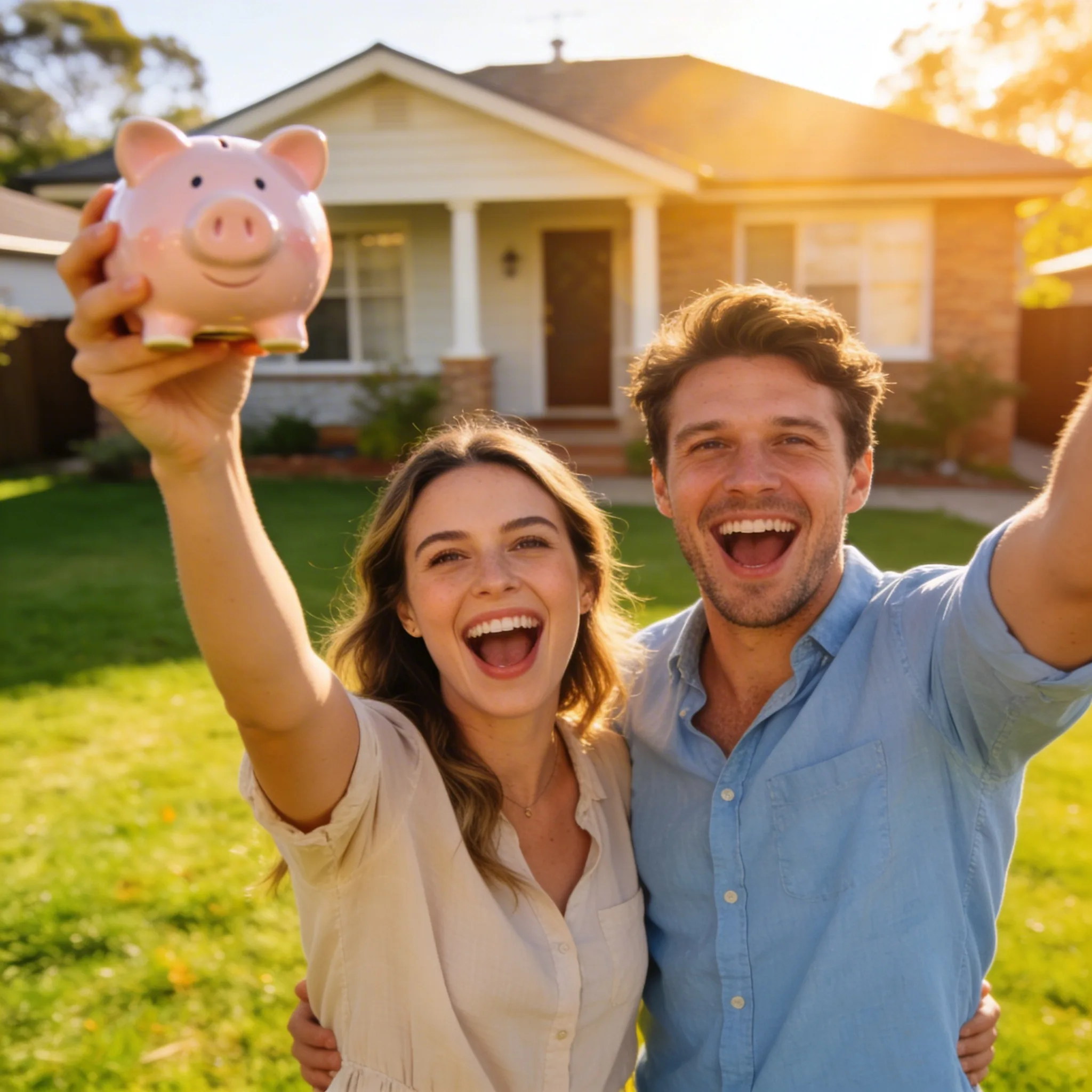 Young Australian couple calculating costs for buying a home with a 5 percent deposit