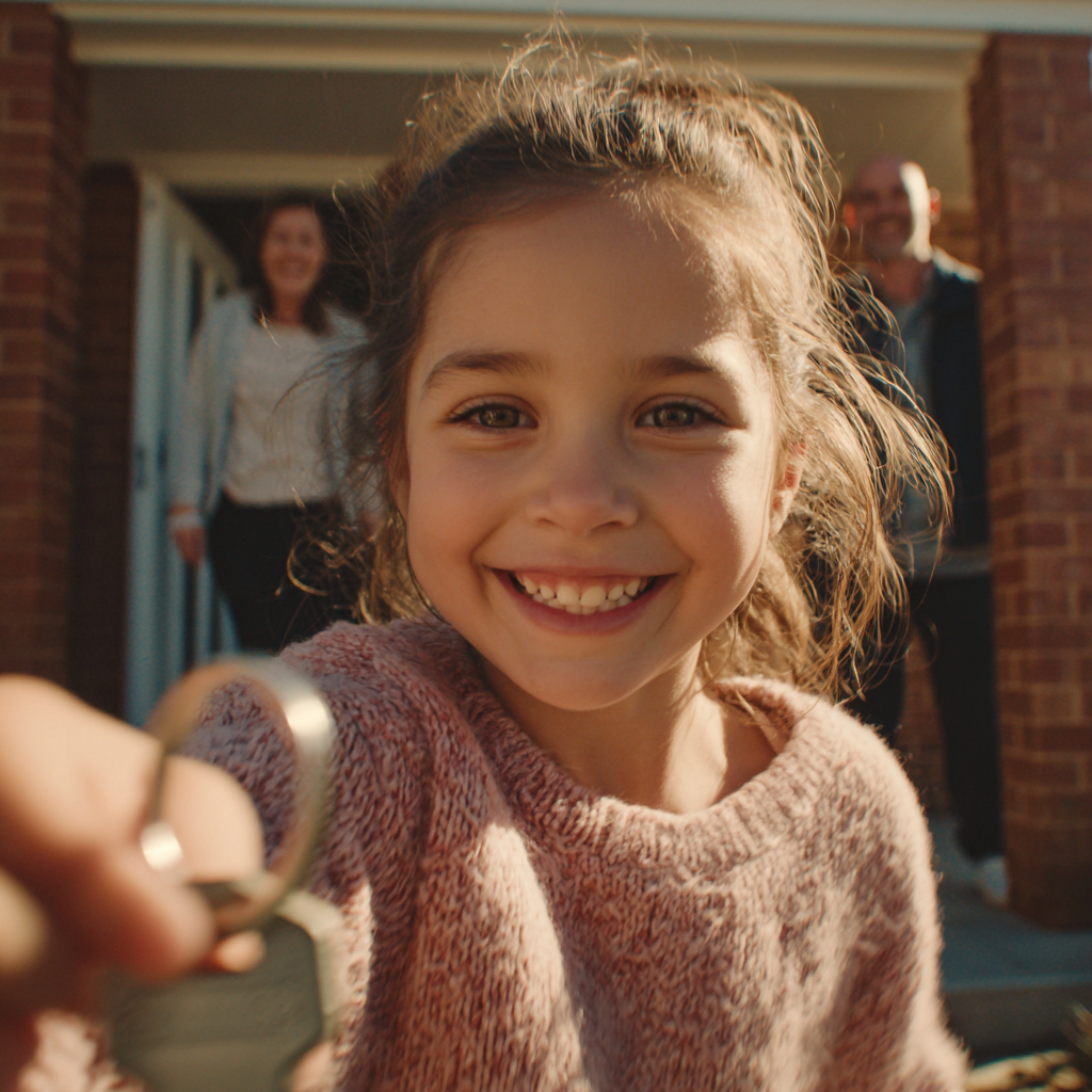 Australian family outside their new home