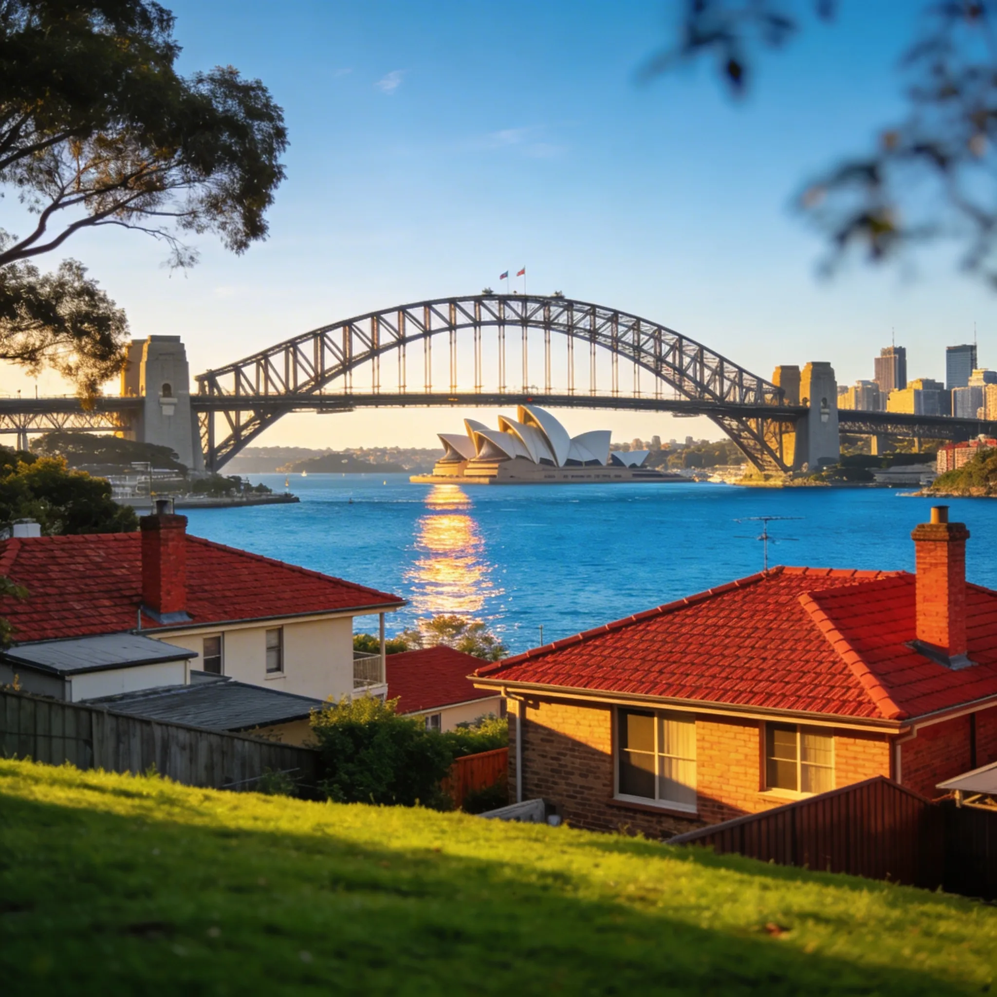 Sydney harbour skyline with a first home buyer reviewing LMI waiver options in New South Wales